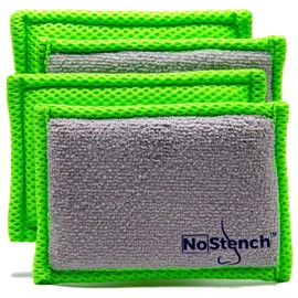 NoStench Kitchen Sponge | Odor Resistant, Non-Scratch Microfiber Mesh & Terry Cloth Sponge, Long Lasting Odor Protection | Durable, 4 Pack