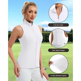 Soneven Womens' Sleeveless Golf Shirts Full Zip Golf Jacket Summer Causal Lightweight Vest for Hiking Workout
