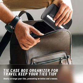 BALITIOYI Leather Tie Case Box Organizer for Men's Necktie and Bow Tie Storage Travel Gift Box (long button, Black, 4.3" x 3.3" x 3.3")