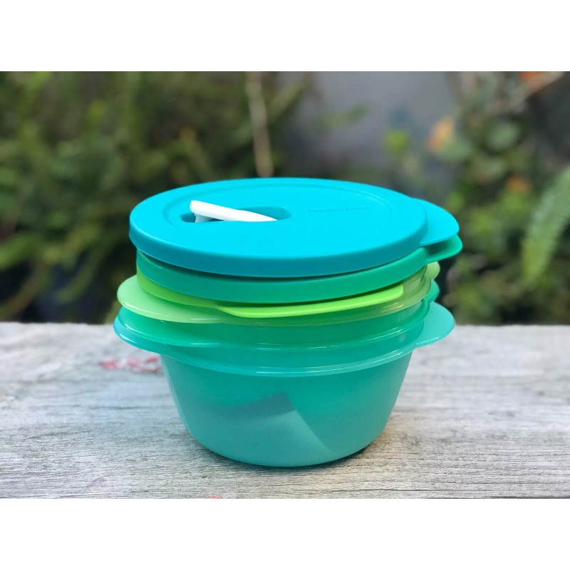 Tupperware Set of 3 Crystalwave Round Microwave Container With Spout