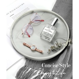 Emibele Vanity Tray, Resin Round Tray Decorative Storage Organizer for Bathroom Toilet Tank Bedroom Kitchen Countertop, Jewelry Storage Dresser for Candle,Lotion Bottle,Cosmetics, Matte Ink Grey