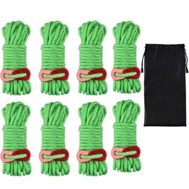 8PCS Outdoor Camping Tent Rope with Aluminum Tensioner Adjuster,4mmx4m/13ft Lightweight Tent Rope, Suitable for Tents, Tent Tarps, Awnings, Outdoor Camping Hiking Backpack Rope (Green)