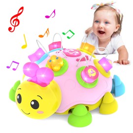 Baby Crawling Toys 6-12 Months,Musical Ladybug Crawling Toy for Infants 0-3-6 7 8 9 10 12-18 Months,Early Education Light Up Music Walking Toys,Shape Matching,Tummy Time Toys for Boy Girl Gift.(Pink)