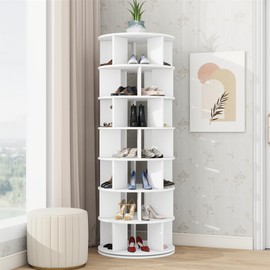 CuisinSmart 7 Tier Rotating Shoe Rack Tower, 360° Spinning Shoe Display Rack, Hold Over 35 Pairs of Shoes for Boots Heels Slippers Handbag, Rotate Shoes Closet Organization White