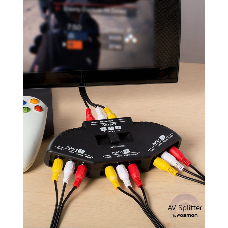 Fosmon AV Selector Switcher, 3 Inputs, 1 Output, 3 Ports,