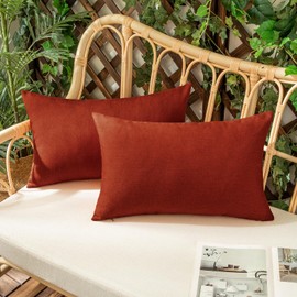 Woaboy Set of 2 Outdoor Waterproof Fall Throw Pillow Covers Burnt Orange Decorative Farmhouse Solid Cushion Cases for Bed Sofa Couch Car Living Room 12x20 Inch