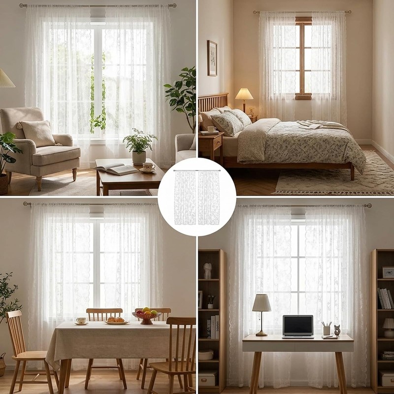 YcsRnn Net Curtains for Windows, French Lace Sheer Panels for