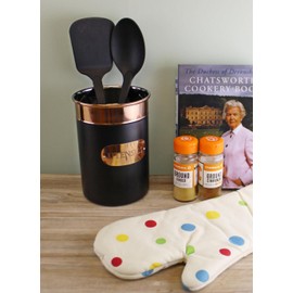 ARIATI Black And Copper Vintage Kitchen Utensil Storage Holder Caddy Storage Holder Stunning Utensil Cutlery Organiser Pot Spatula Holder for Countertop