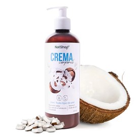 NATSHOP | Crema Corporal de Coco 100% Natural - Skincare Fórmula con Aceite con Vitamina E | Hidratante Facial y Nutrición para Toda la Familia | Skin Care Fácil Absorción - 500ml