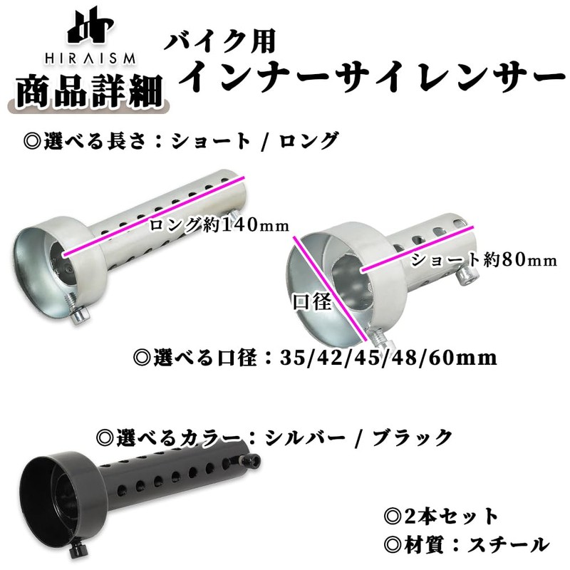 HIRAISM Motorcycle Inner Silencer, Inner Baffle, Muffler, Noise Reducing, General