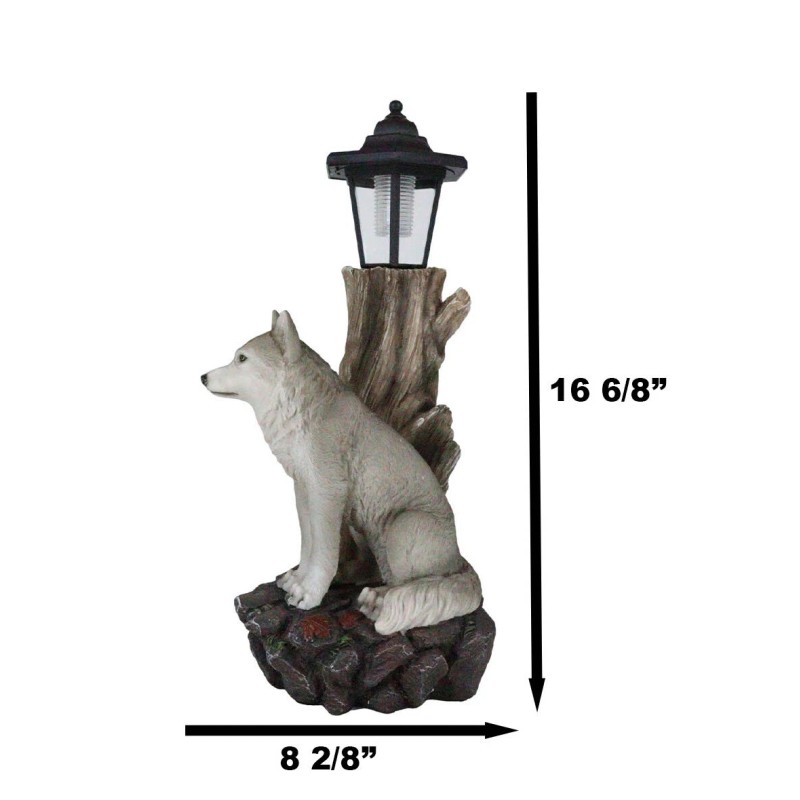 Ebros Gift Woodlands Lone Gray Wolf Greetings Figurine Solar LED