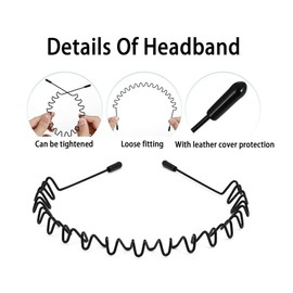 3Pcs Hair Band, Fashion Unisex Metal Headbands, Black Wavy Headbands for Men Suitable Running, Cycling, Basketball, Yoga, Fitness Outdoor Sports Headbands (Black, 3 Pcs)