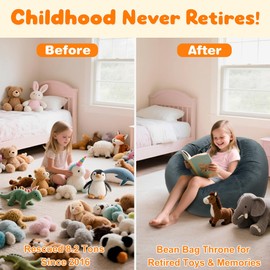 Lukeight Stuffed Animal Storage Bean Bag Chair Cover - Premium Velvet Organizer with YKK Zipper Holds 60+ Plush Toys, Washable Kids Room Decor (No Filling, Large)