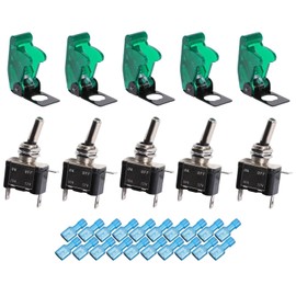 aikoolwer Green LED Toggle Switches 12V 20A 5Pcs Heavy Duty SPST ON Off Racing Automative Auto Light Illuminated 3Pin with Waterproof Safety Cover