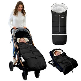 LAT Baby Warm Bunting Bag Universal,Extended and Removable,Stroller Sleeping Bag Cold Weather,Waterproof Toddler Footmuff(Basic,Black)