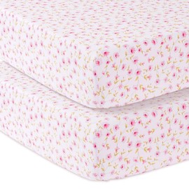 Mozah Baby Crib Sheets for Boys Girls, Fitted Crib Sheet 2 Pack for Standard Crib and Toddler Mattress, Super Soft Microfiber Baby Sheet 28x52x8in (Pink and Pink Leaves)