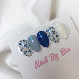 [Handmade Nail Tips] Blue Leopard Nails - Short Oval / [수제네일팁] 블루레오파드 네일 - 숏오벌