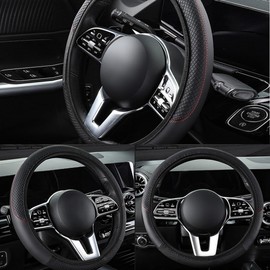 TOEECY Auto Leder Lenkradbezug Sport Zweifarbig Universal 38cm Anti Rutsch Atmungsaktives Lenkradhüllen Spleißen Lenkradschutz Autozubehör Innenraum Vier Jahreszeiten Schwarz