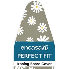 Encasa XO Ironing Board Cover and Pad 49"x18" - Thick 3mm Felt Padding, Drawstring Tightening & Lock, Easy Fit, Scorch & Stain Resistant, Fits Wide Ironing Board - Daisy Grey