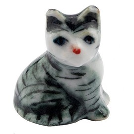 MyTinyWorld Dolls House Miniature Ceramic Grey and White Tabby Cat Sitting Down