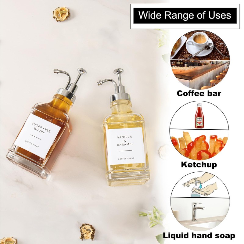 BathAce Coffee Syrup Dispenser for Coffee Bar, Clear Glass Syrup