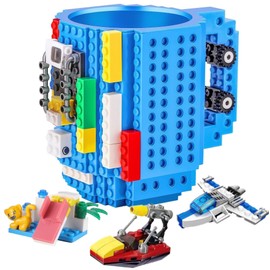 DEEXITO Build on Brick Coffee Mugs,Creative DIY Kids Party Cups with Building Blocks,Fun Novelty Gifts for Kids Childhood Adults Office Birthday Xmas,Blue