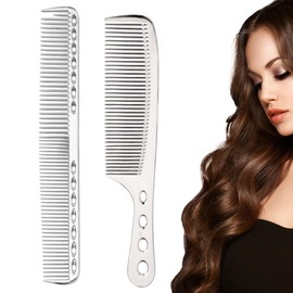 FunnAura 2PCS Professional Aluminum Metal Comb Set - Anti Static Hairdressing Comb, Ideal for Cutting and Hair Styling