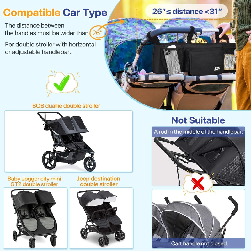 ZZM Double Stroller Organizer for Bob Duallie and Baby Jogger