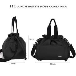 W WINTMING Drawstring Lunch Bag for Women Insulated Lunch Bag for Work Reusable Large Cinch Closure Picnic Cooler Tote Bags (Black)