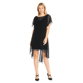 Adrianna Papell Women's Chiffon Overlay Short Dress, Black, Medium