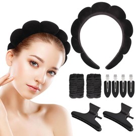 Face Washing Tool Set for Spa, 9 Counts Sports Shower Headband & Wristband & Hairpin & Claw Clips Set, Heatless Styling Tool, Home Bathroom Accessories