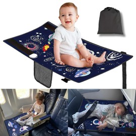 Non-Inflatable Toddler Airplane Bed - Portable Travel Bed for Kids 1-3 Years with Carry Bag | Universal Fit for Airlines | Airplane Seat Extender & Foot Rest for Flights | Machine Washable Cover(Blue)