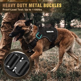 WINSEE Tactical Dog Vest Harness for Large Dog, Service Working MOLLE Vest with 10 Pet Patches, 2X Metal Buckle Heavy Duty Harness for Training Hunting Walking