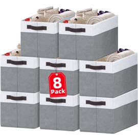 8 Pack Large Storage Baskets | Versatile Fabric Storage Bins for Closet Cabinet Bathroom Nursery Pantry | Changing Table Organizer Bins for Baby Diaper Toys Clothes | Housewarming Mothers Day Gift