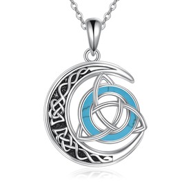 HKPATOP Celtic Moon Necklace Sterling Silver Turquoise Crescent Pendant – Spiritual Religious Jewelry Gift For Women Mom Birthday Festival