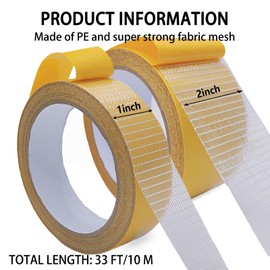 WENSSKKU Double Sided Fabric Tape Heavy Duty,Multifunctional Double Stick Carpet/Fabric Tape,1inch/2inchx33FT10m High Stickness Strong 2 Sided Tape 2 Rolls