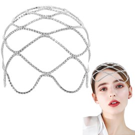 GORGECRAFT Rhinestone Caps Headpieces Vintage Crystal Head Chain Wedding Bridal Flapper Headband 20s Layered Hair Silver Boho Hair Accessories for Women Party Nightclub Prom Costume