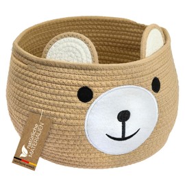 HMF Aufbewahrungskorb mit versteckten Griffen, Korb für Kinderzimmer aus Baumwolle | Bär | 30 x 24 cm | Honig