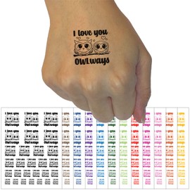I Love You OWLways Always Owl Couple Anniversary Temporary Tattoo Water Resistant Fake Body Art Set Collection - Light Blue (One Sheet)
