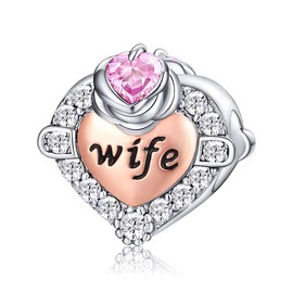 FOREVER QUEEN Birthstone Wife Charm Bead for Bracelet 925 Sterling Silver Love Heart Wife Charms Pendant for Bracelet, Best Birthday Gift for Wife, Sterling Silver