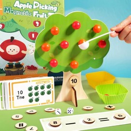 Meifannao Magnetic Apple Tree Picking Toy, Addition and Subtraction Montessori Math Games for 3 4 5 6 Year Old, Educational Learning Activities Wooden Counters Toys, Gift for Boys and Girls