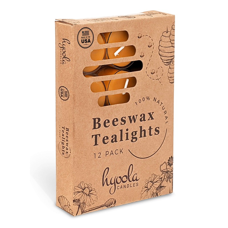 Hyoola Pure Beeswax Tea Lights, Handmade Decorative Unscented, Tealight Candles,