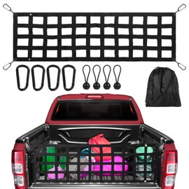 Tailgate Net for Full Size Truck, Heavy Duty Cargo Net with Carabiners & Ball Bungee Cords, Tail Gate Extender Nets, Tailgate Netting for Pickup Truck Beds