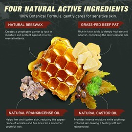 Handmade Tallow, Organic Castor Oil, and Frankincense Oil Face Balm, 100% Grass-Fed Tallow for Skin Care, Face & Body Moisturizer for Sensitive Skin & Dry Skin Age Defying, Natural Lotion