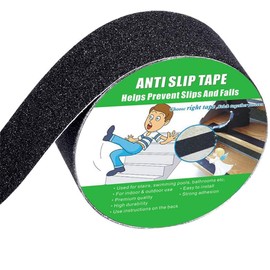 Anti Slip Tape, High Traction,Strong Grip Abrasive, Not Easy Leaving Adhesive Residue, Indoor & Outdoor, with Measuring Tape (2" Width x 190" Long, Black)