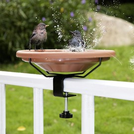 Deck-Mounted Bird Bath Bowl, 30 cm Unheated Balcony Railing Birdbaths with Detachable Fence Clamp