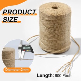 5 PCS Twine String Bulk - 3000 Feet Long Garden Twine, 2mm Thin Natural Jute Twine for Crafts, Garden Rope, Christmas Accessories Bulk, 600 Feet Each Roll