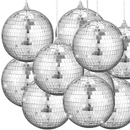 12 Pack 4 Inch Mirror Disco Ball Decorations Small Silver Hanging Ornaments Reflective with Attached String for Ring DJ Stage Lighting Effect for Christmas School Festival Fun 50s 60s 70s Party Decor