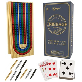 Juego de Mesa Cribbage de Regal Games con Almacenamiento - Divertido Juego de Mesa con Tablero de Madera para Adultos y Niños - 9 Clavos de Metal,... 