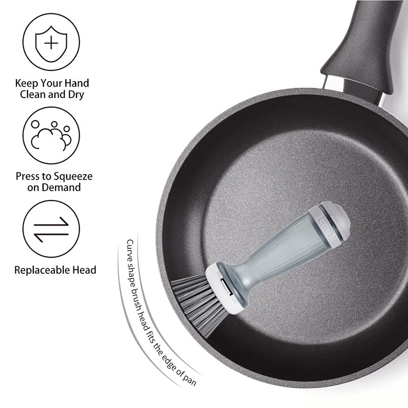 CQT Dish Brush with Soap Dispenser for Dishes, Kitchen Sink,